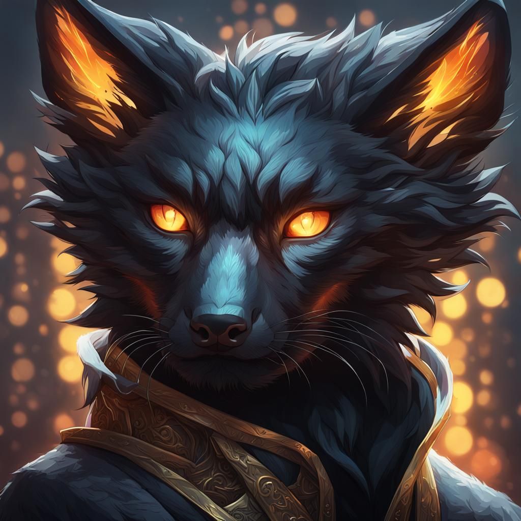 Detailed Portrait of a Black Kitsune