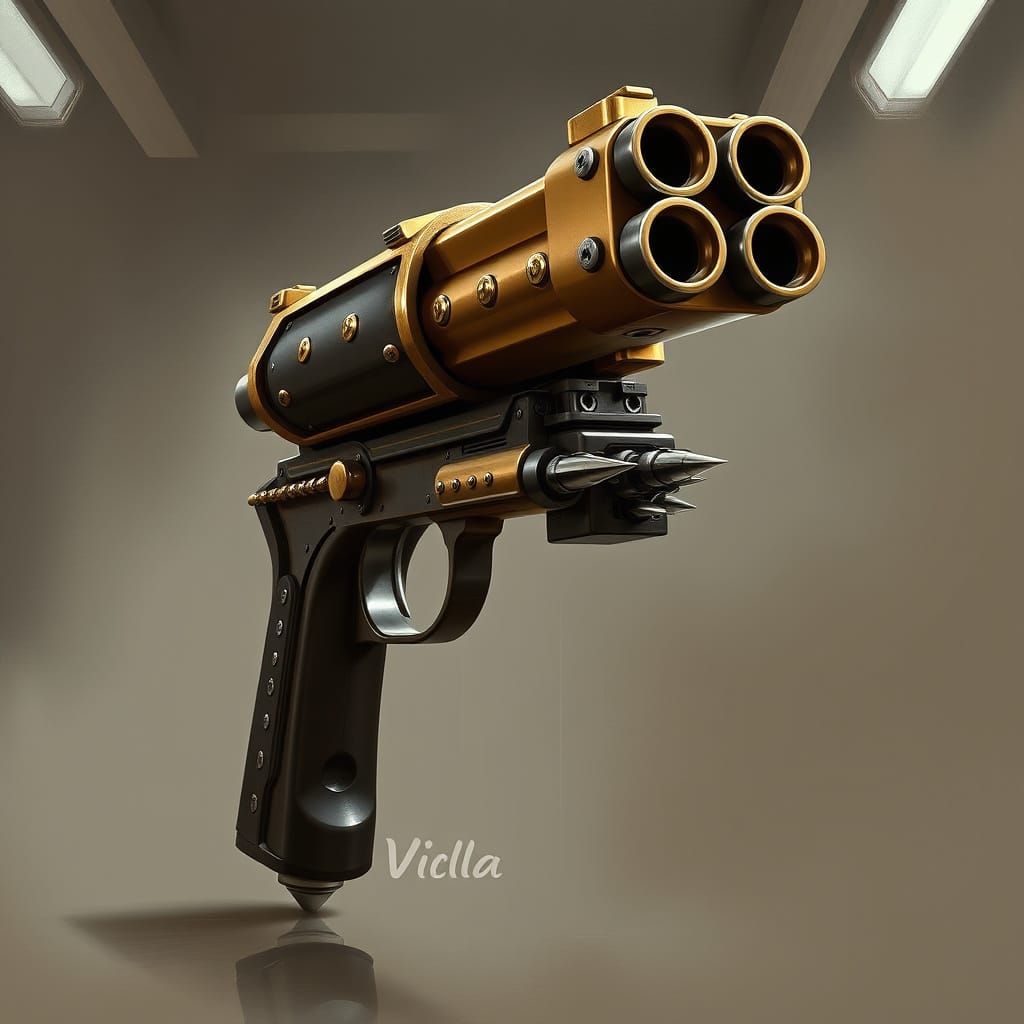 Steampunk Four-Barrel Spike Gun in Digital Painting