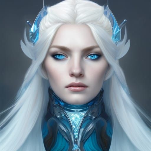 Ice Queen Portrait with Ice Crown in Digital Art Style