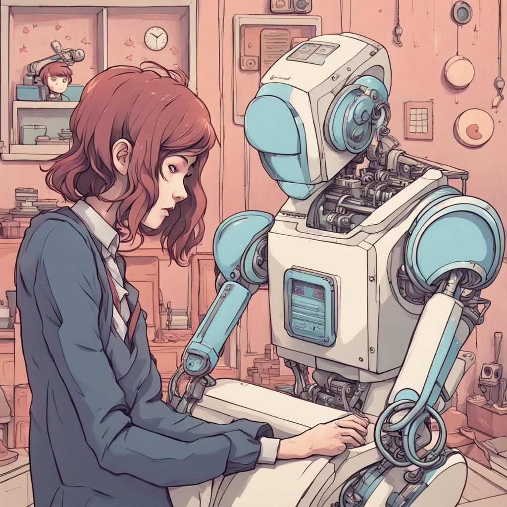 Surreal Robot Teacher's Futuristic Musical Dream