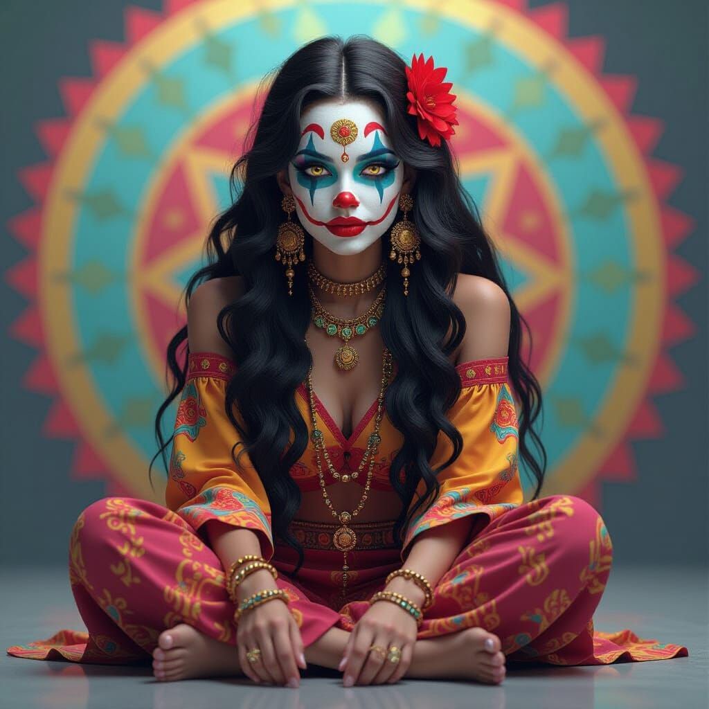 Chola Clown Portrait in Mucha-Inspired Style