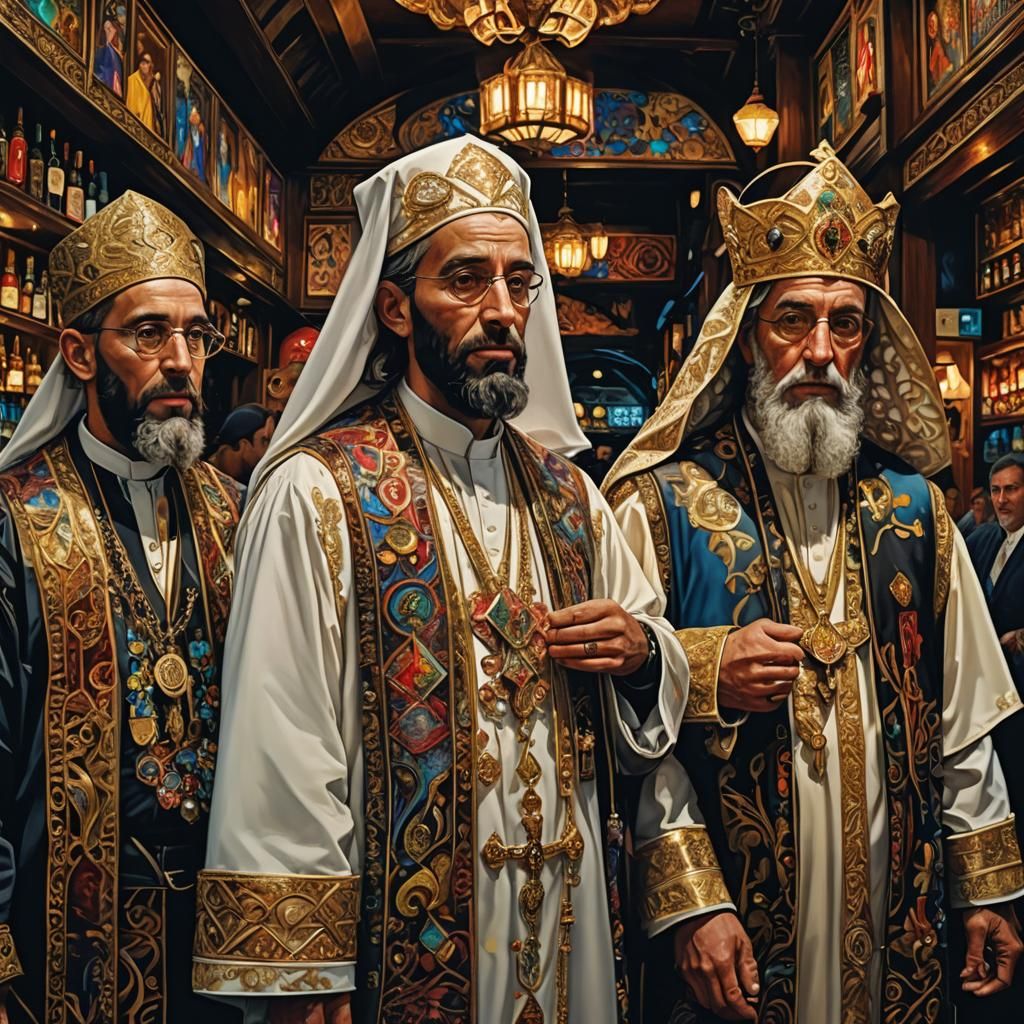 A Priest, Imam, and Rabbi in Hyperrealistic Digital Art