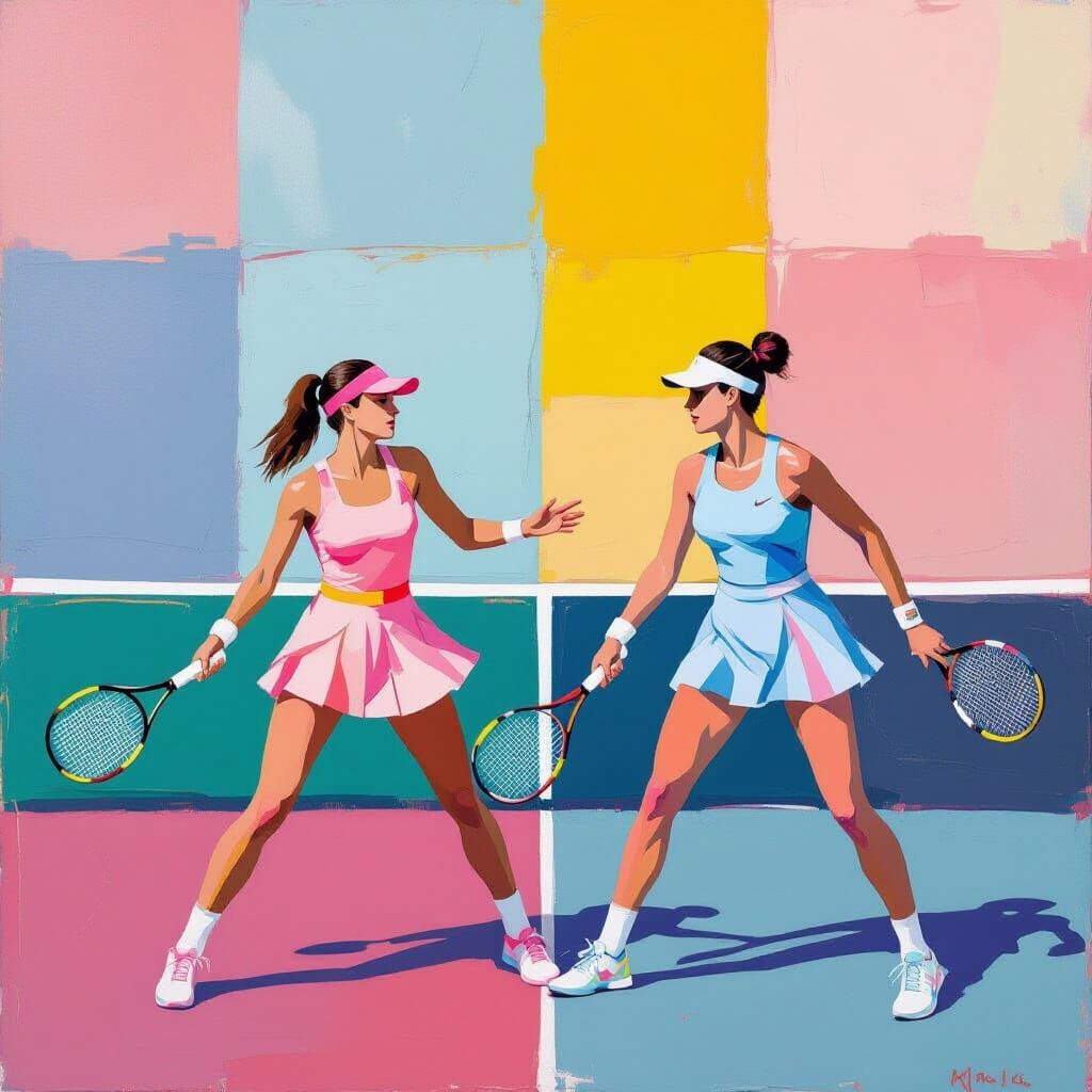 Expressionist Tennis Players in Abstract Rothko-Inspired Sty...