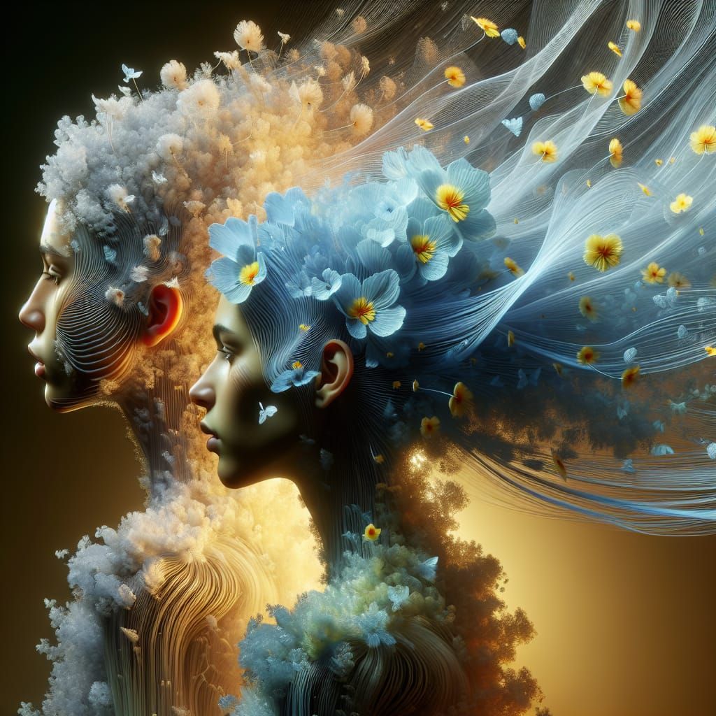 Surreal Floral Women in Profile View