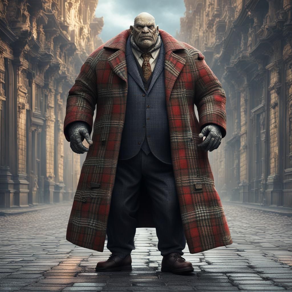 Grotesque Plaid Man: Detailed Fantasy Art