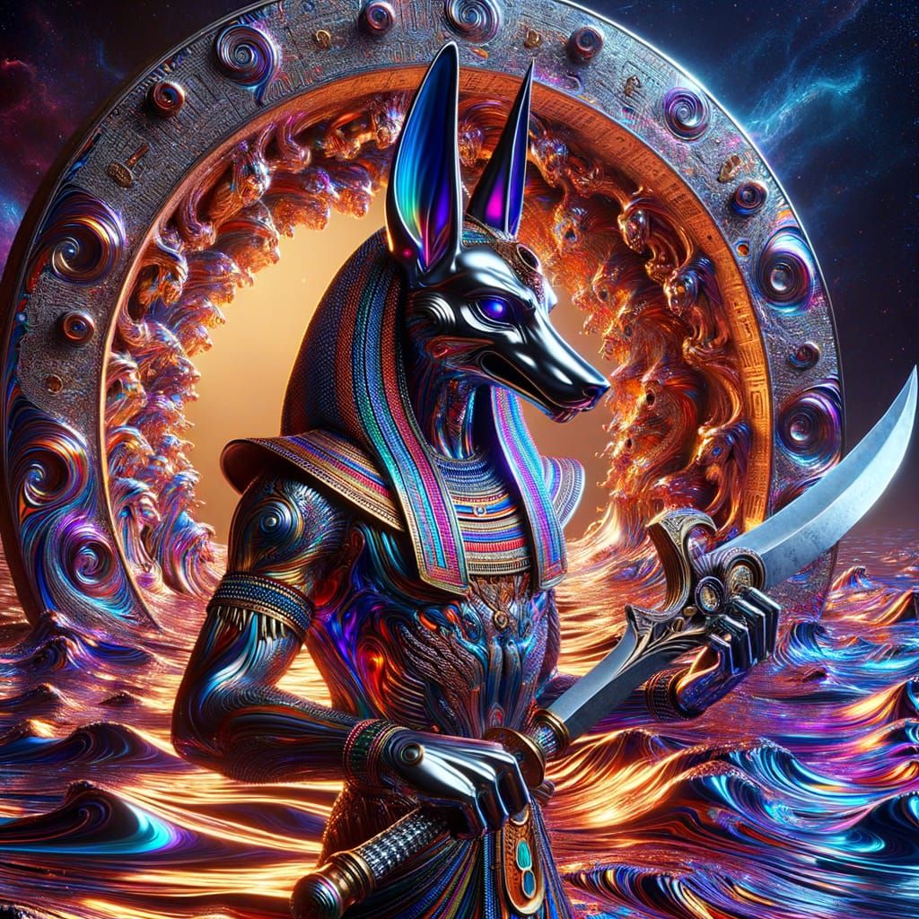 Chrome Anubis with Egyptian Armor and Mercury Gateway