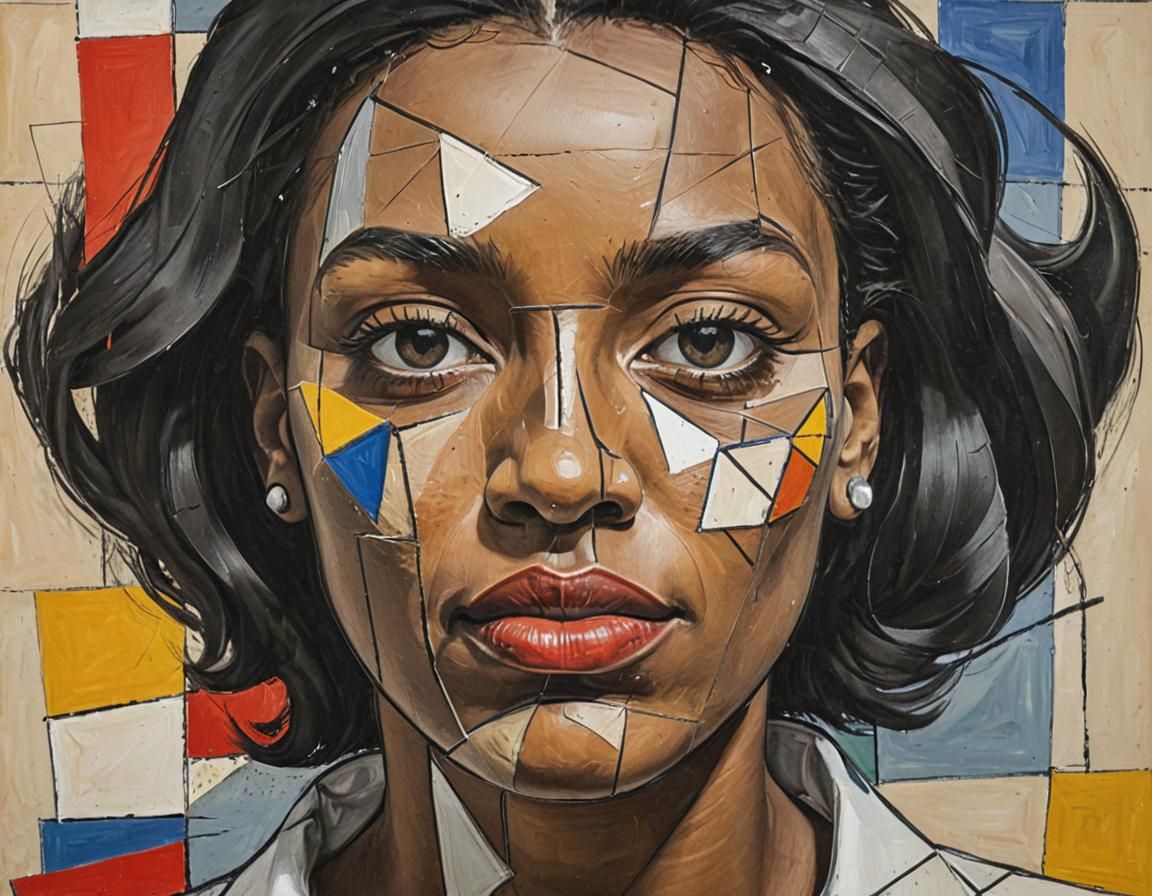 Cubist Portrait of a Black Woman with Geometric Accents