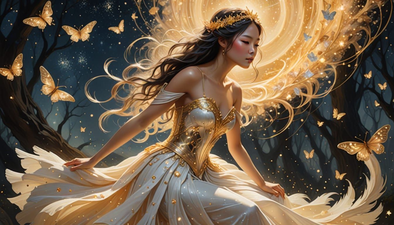 Ethereal Fairy Rides Golden Cheetah Under Starry Moonlit Sky