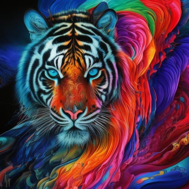 Colorful Tiger Portrait in Flowing Ink Style