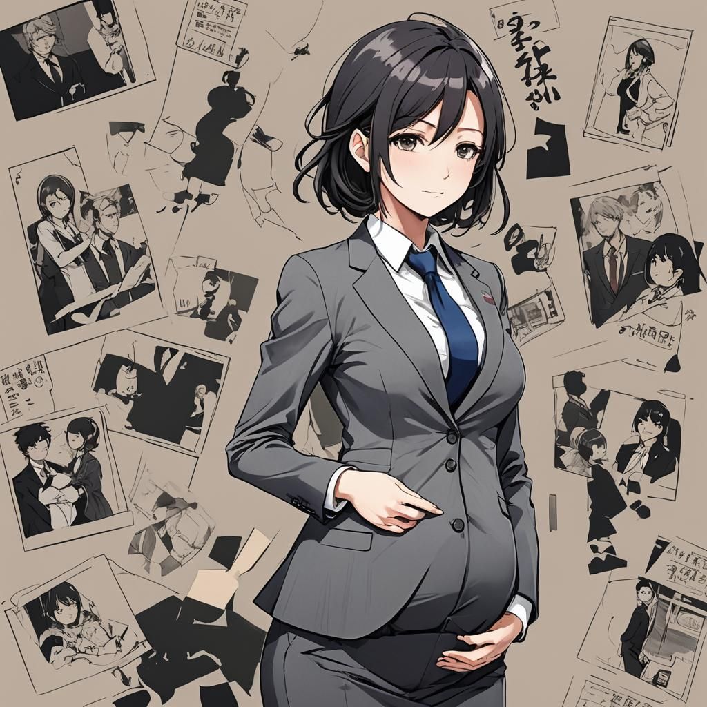 Anime Style Pregnant Woman in Suit