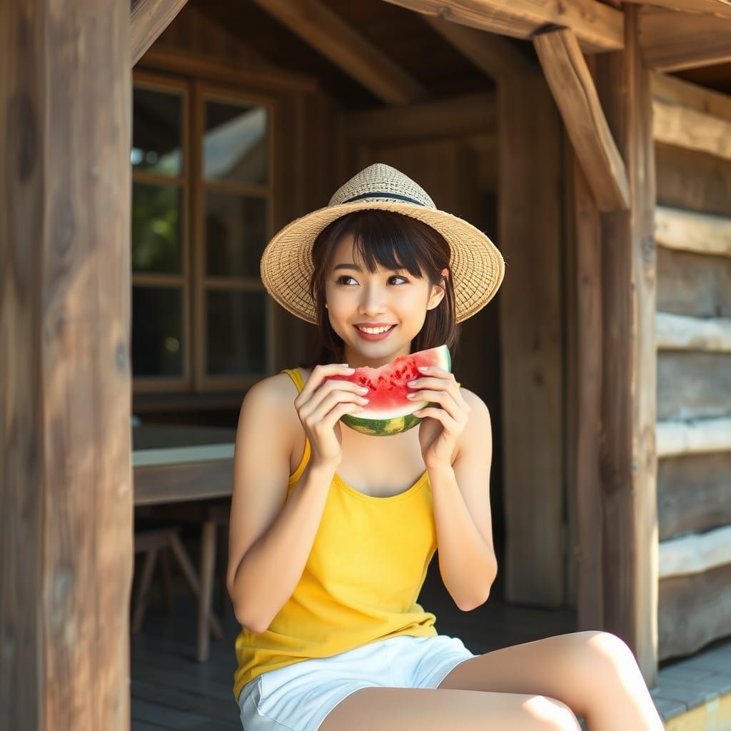 Japanese Woman Enjoys Summer in Okinawa