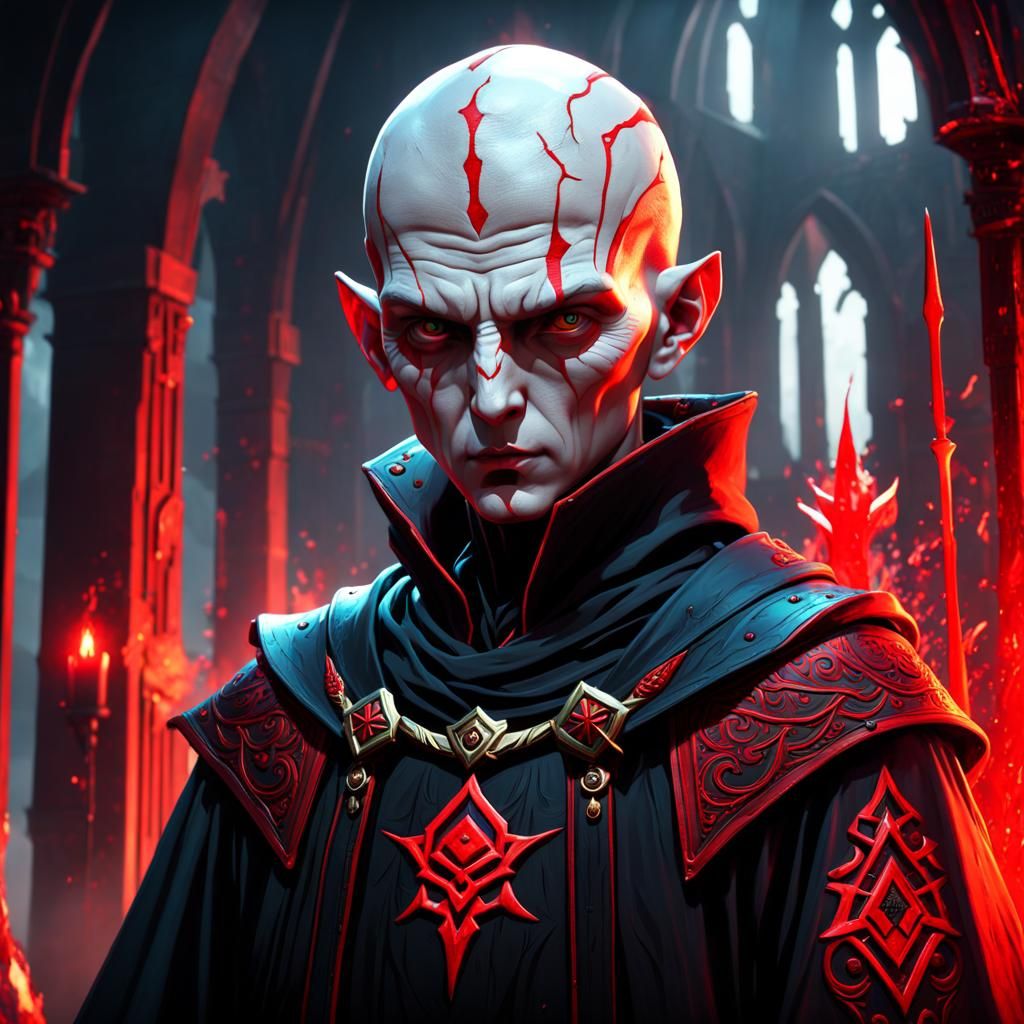 Insane Cultist with Red Scars: Detailed Matte Painting