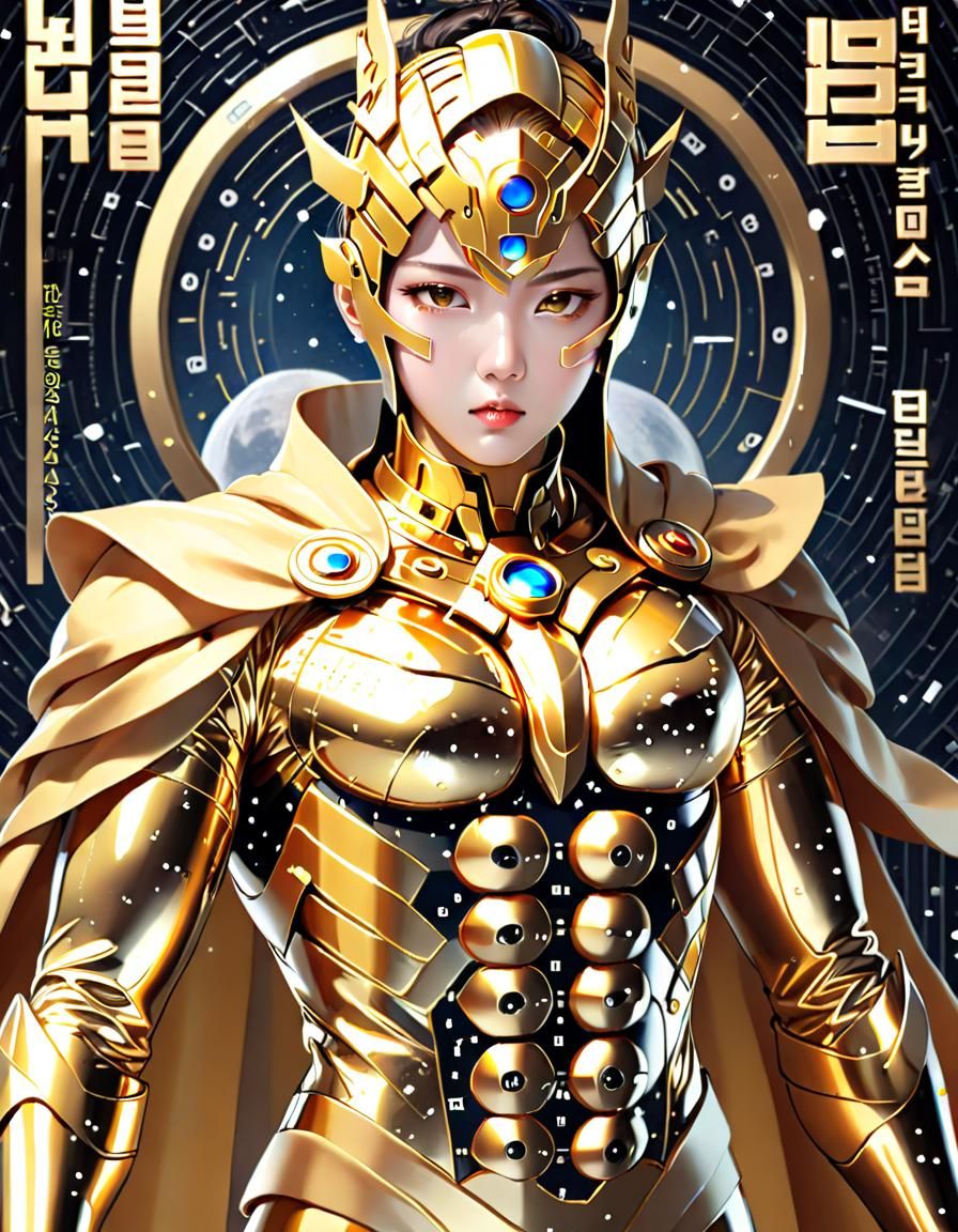 Golden Hero in Binary Code Dreamscape