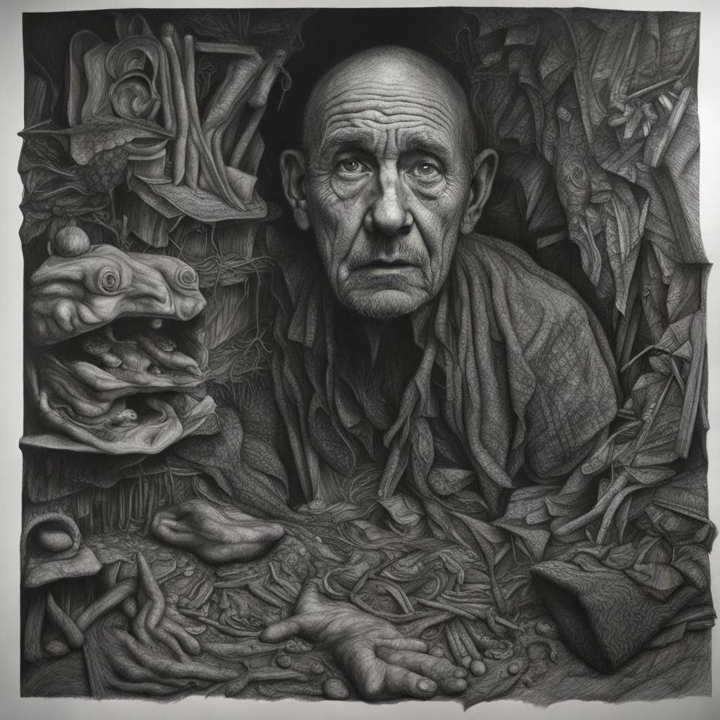 Detailed Charcoal Drawing of Lost and Found