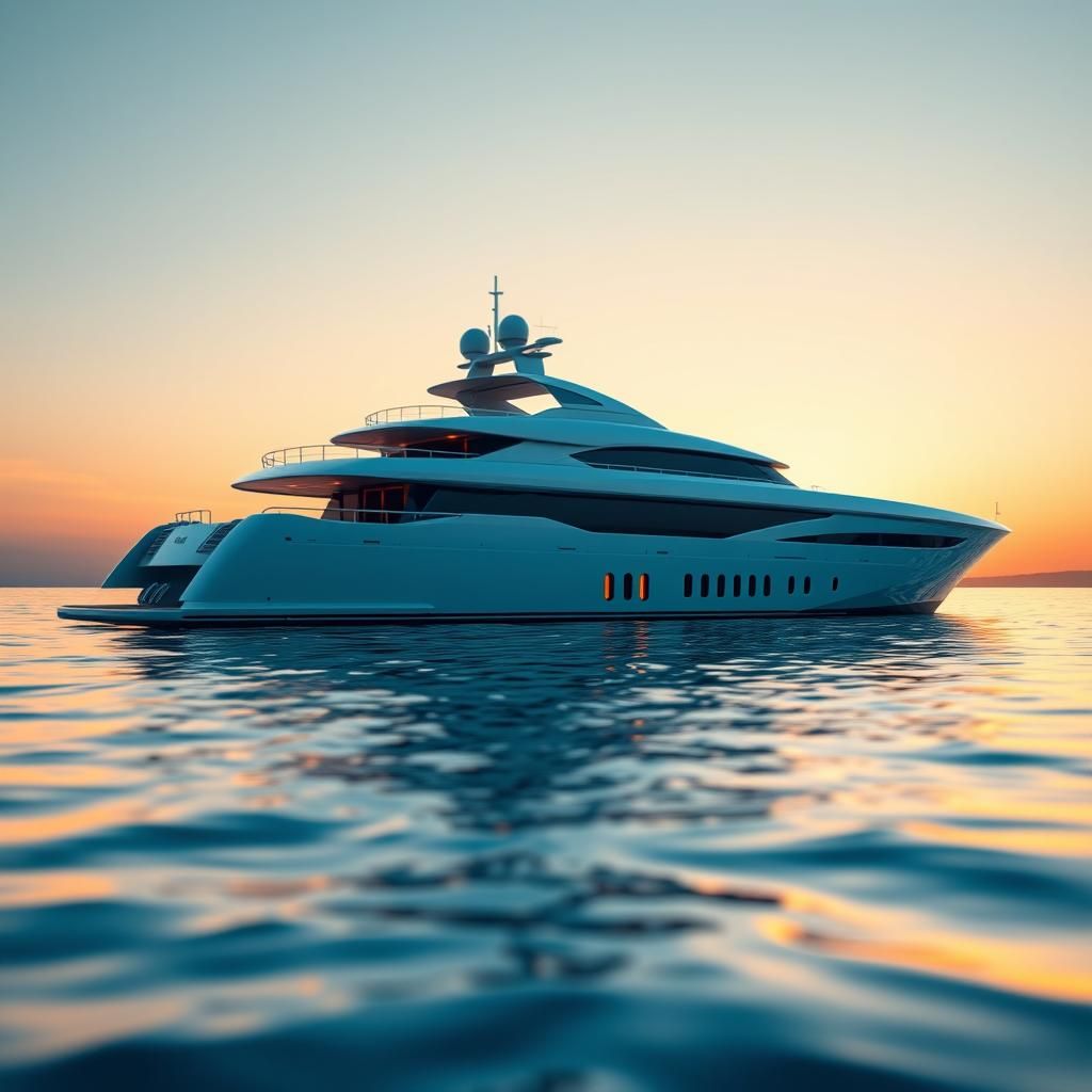Luxury Yacht at Sunset: High-Tech Acrylic Art
