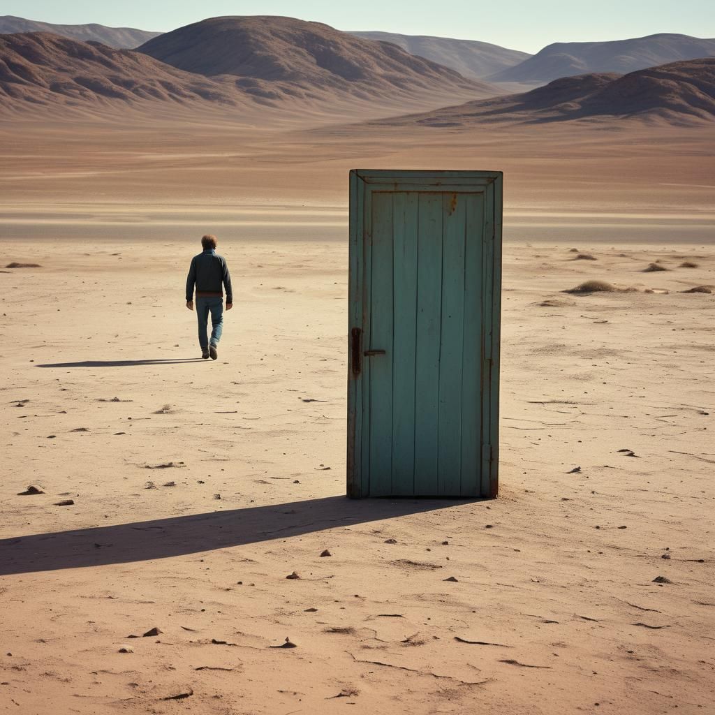 Melancholy Man Walks Away in Desert Matte Painting