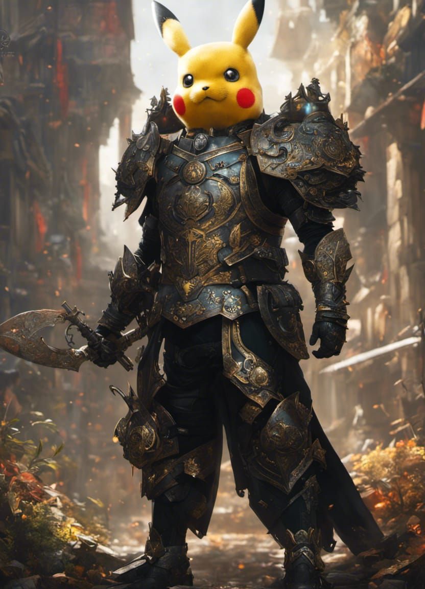 Pikachu King in Black Armor: Hyperdetailed Portrait