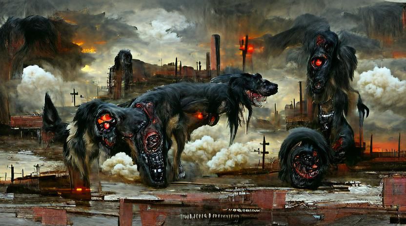 Gothic Hellhound in Post-Apocalyptic Art Style