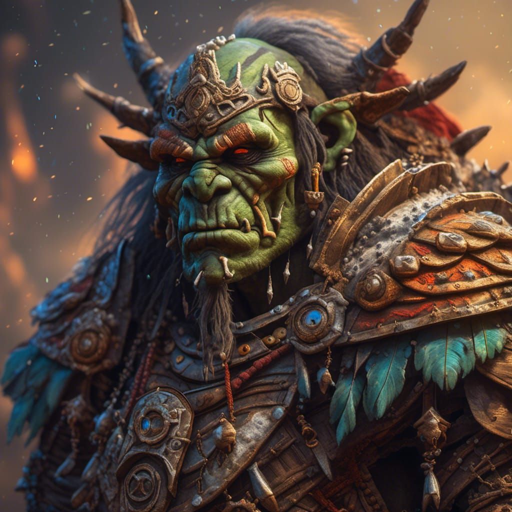 Hyperrealistic Orc Chieftain Portrait in Bone Armor