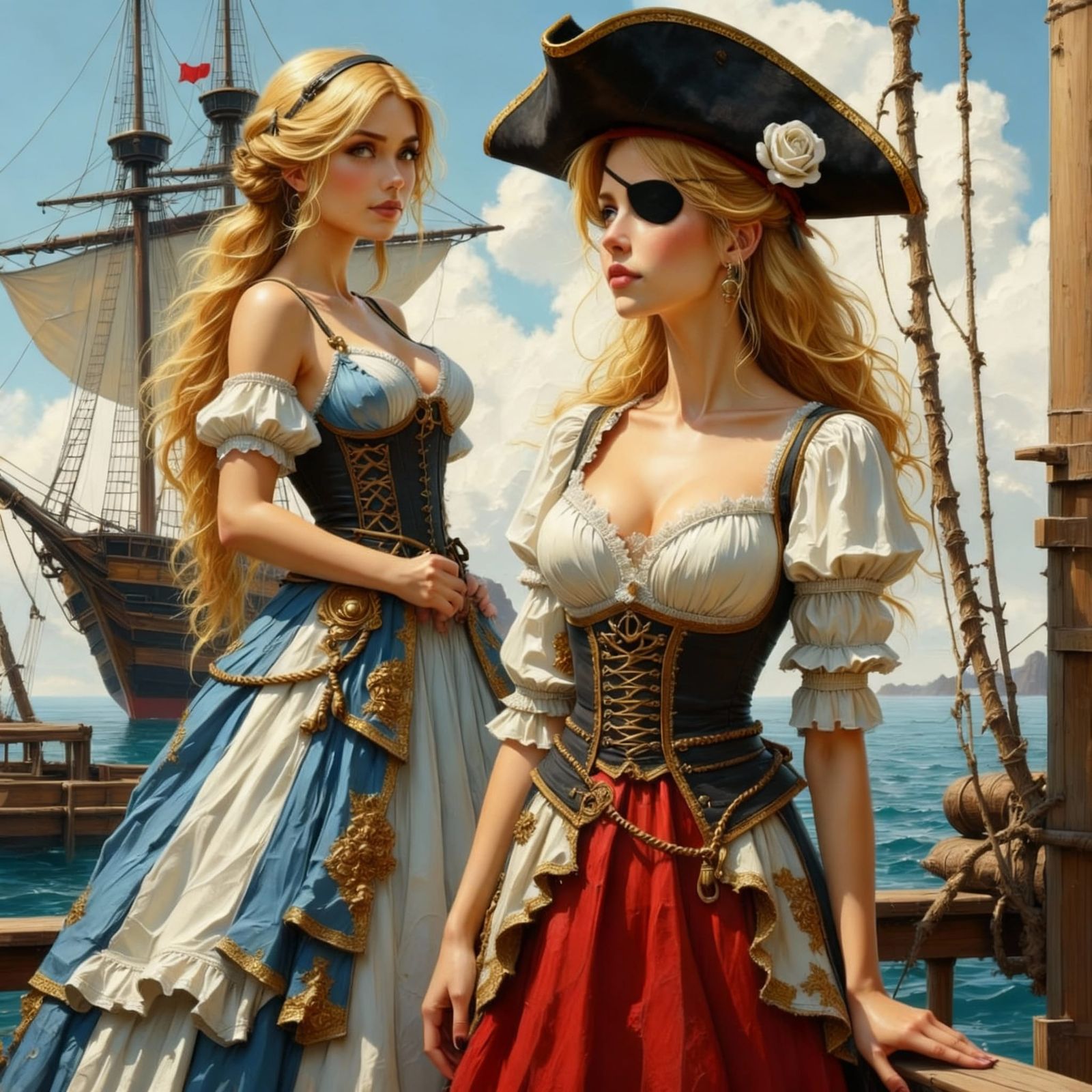 Pirate Captain and Lady Companion on Ship Deck