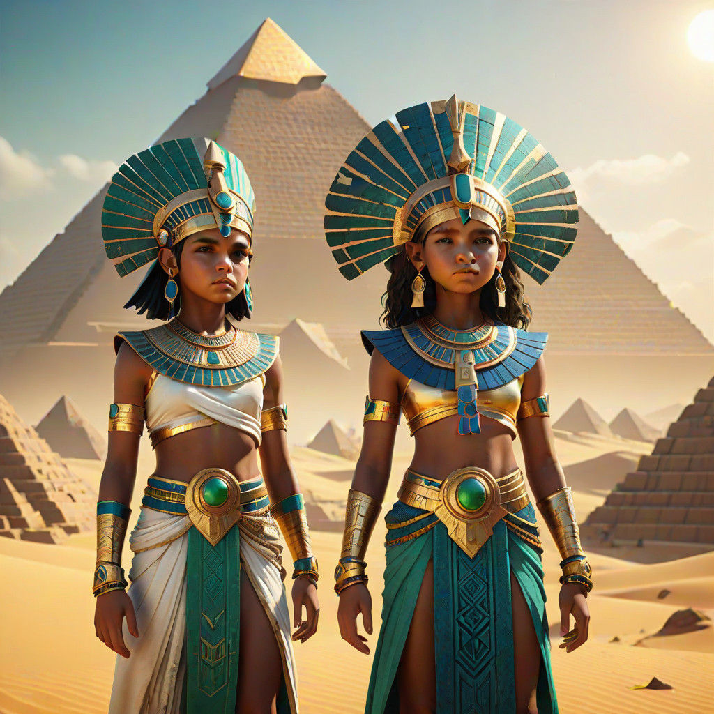 Regal Children in Golden Headdresses: Egyptian Fantasy Conce...
