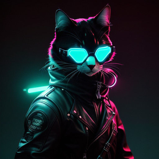 Cyberpunk Cat Deflecting Bullets in a Dark Alleyway