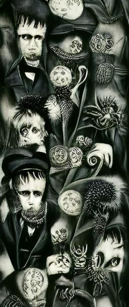 Victorian Goth Cartoon with Skulls and Spiders