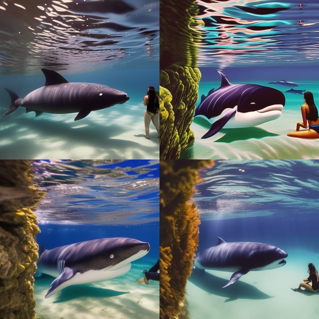 Woman and Killer Whale Underwater Embrace