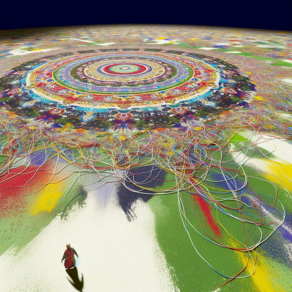 Intricate Mandala Landscape with Figure in Center