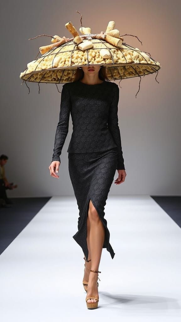 Avant Garde Couture Model in Sponge and Coral Hat