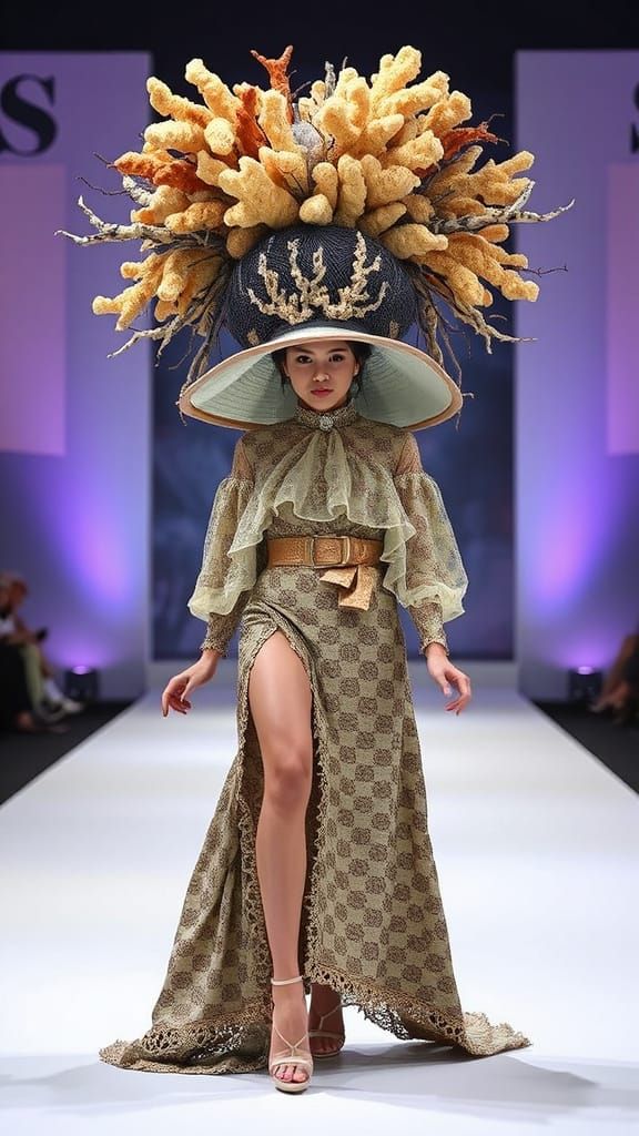 Avant Garde Couture Model with Sponge & Coral Hat