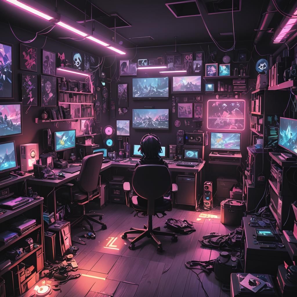 Dark Fantasy Anime Gaming Room with Goth Decor