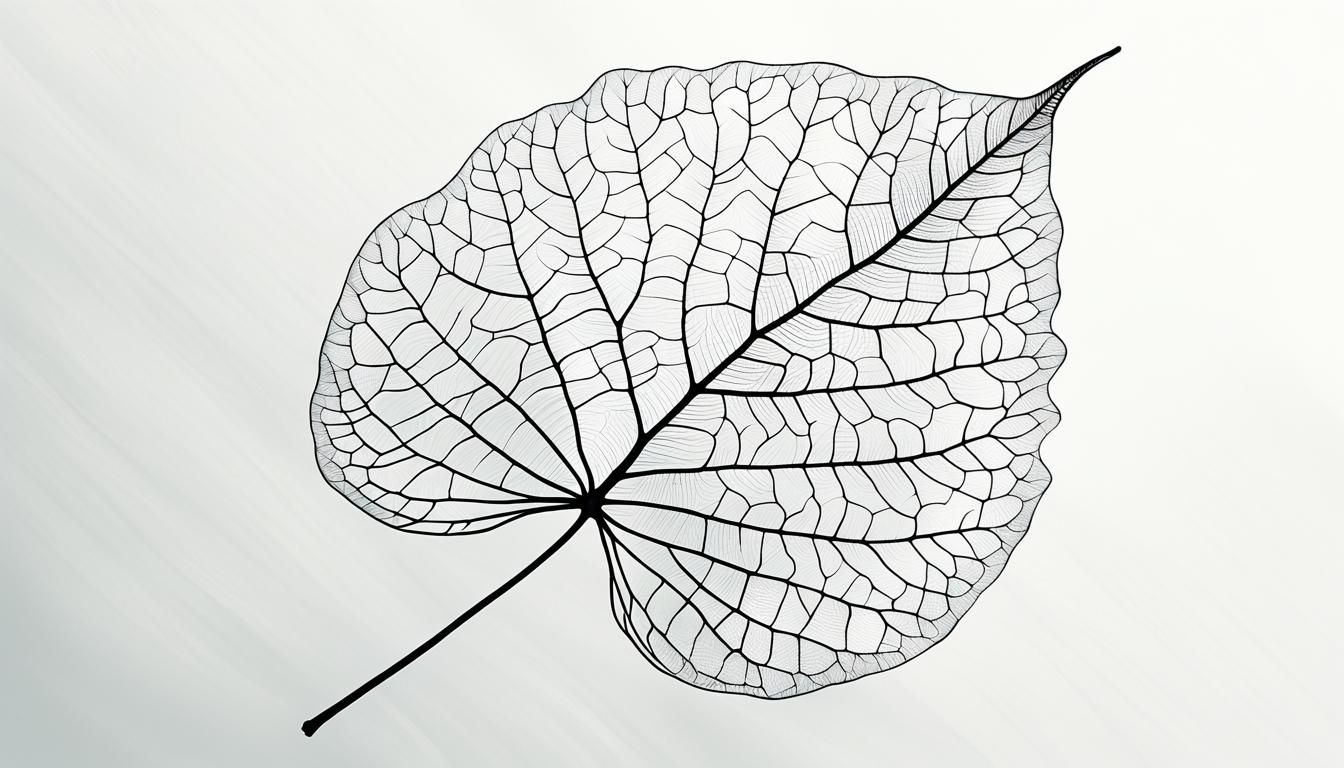 Elegant Black Line Art of a Leaf Skeleton
