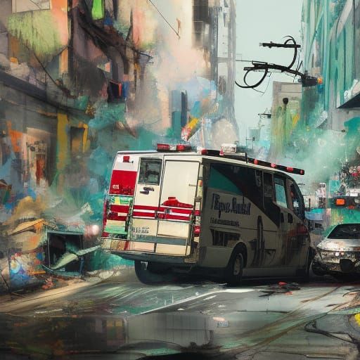 Ambulance on City Street: Digital Art