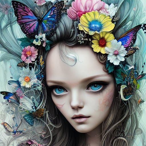 Fantasy Portrait of a Beautiful Girl with Flowing Hair