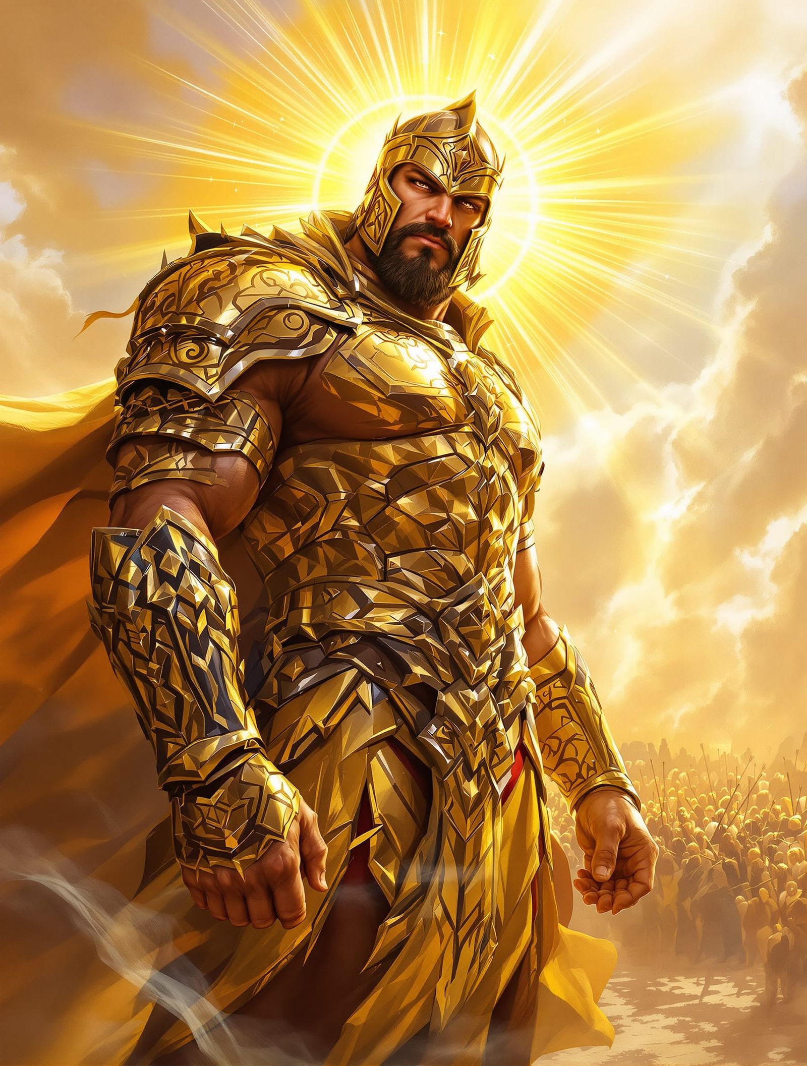 Solar Warrior on Battlefield in Epic Fantasy Style