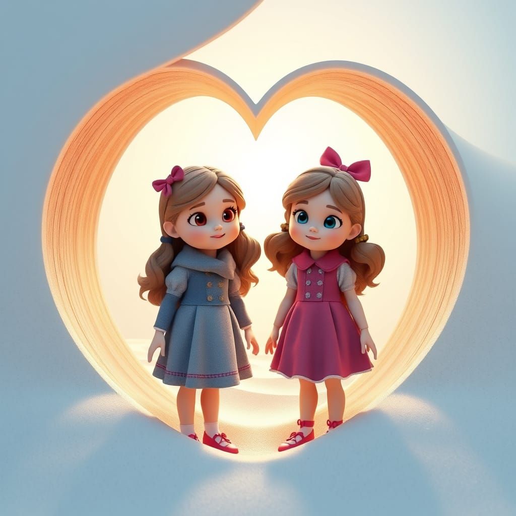 Whimsical Young Girls in a Heart-Shaped Wonderland