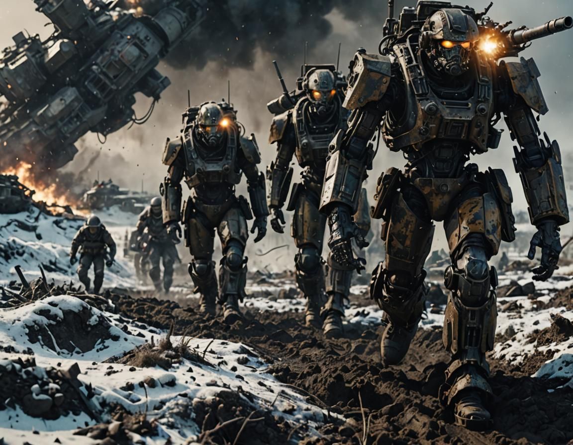 Diesel-Punk Soldiers Fight in Snowy Trenches