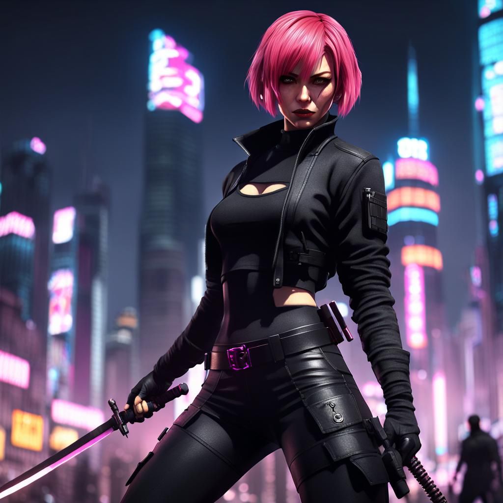 Pink-Haired Cyberpunk Assassin in 3D Anime Art