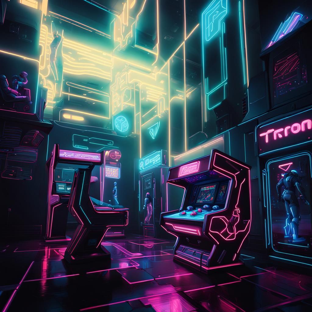 Glowing Arcade of Tomorrow in Electric Neon