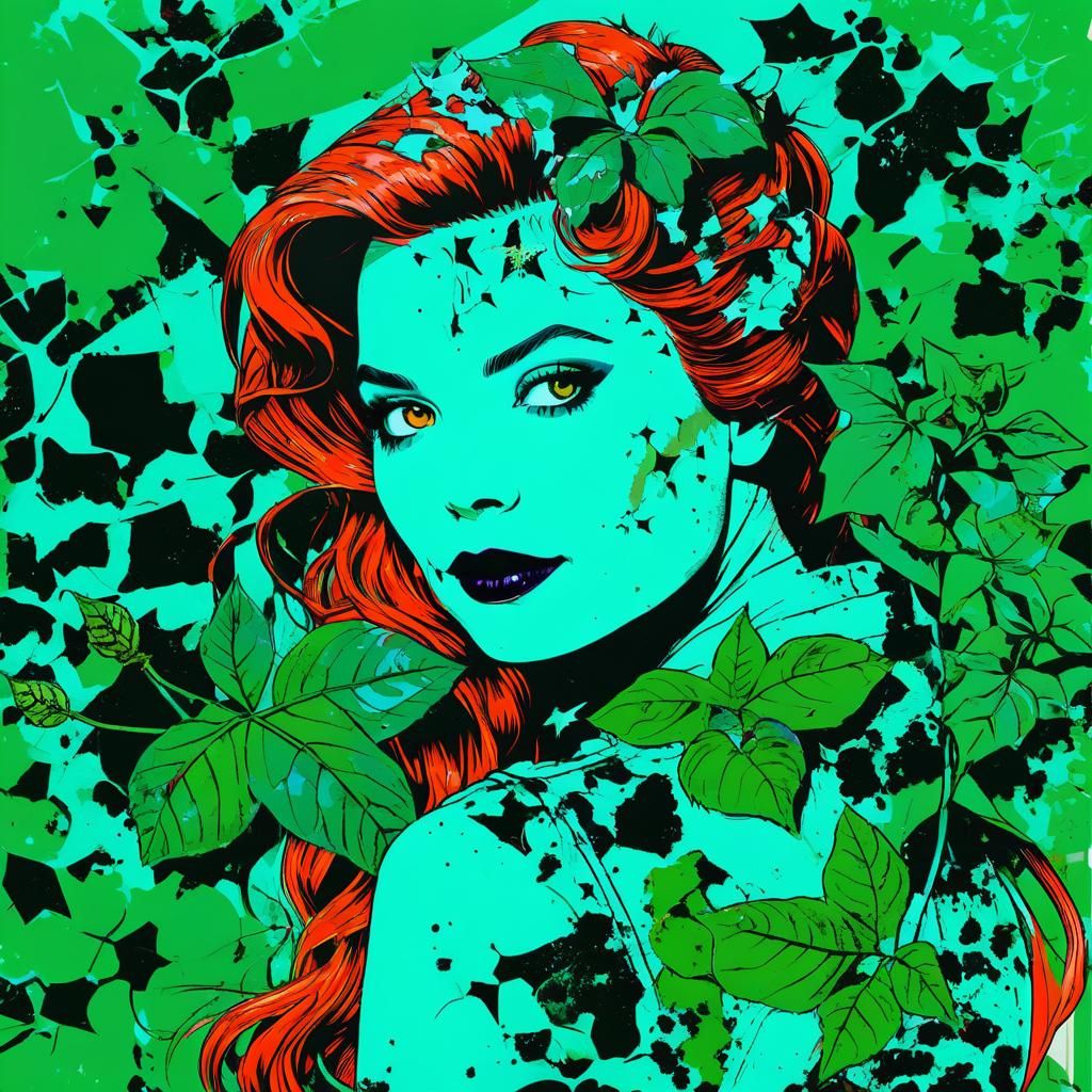 Pop Art Screen Print of Poison Ivy in Tricolour
