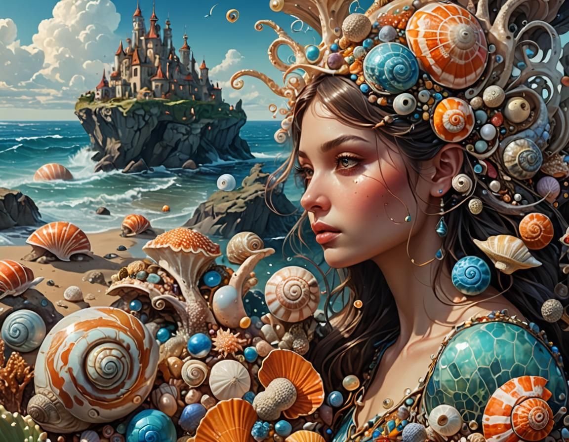 Surreal Shore Landscape with Exotic Sea Creatures