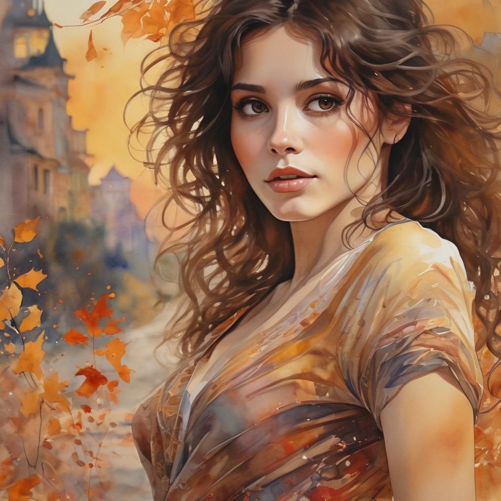 Sensual Autumn Portrait in Watercolor