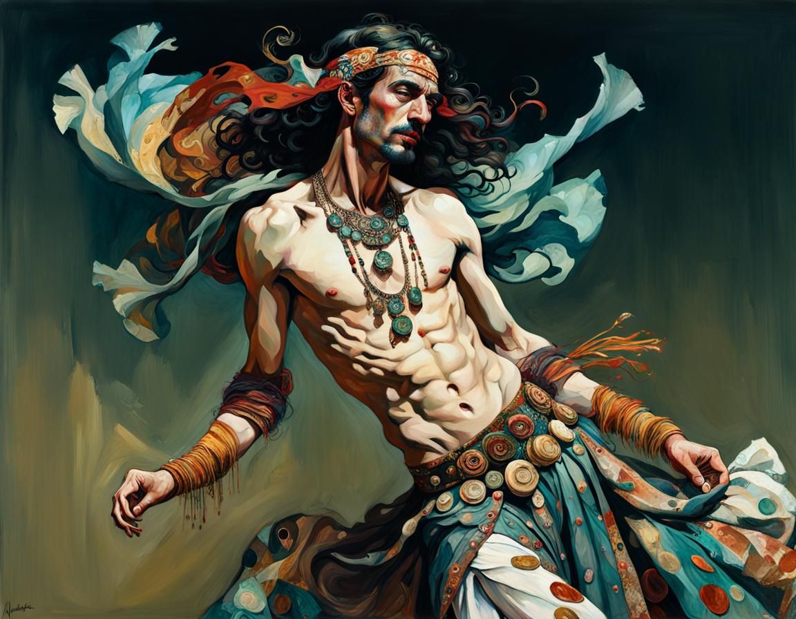 Male Gypsy Dancer in Klimt-Inspired Maximalist Style