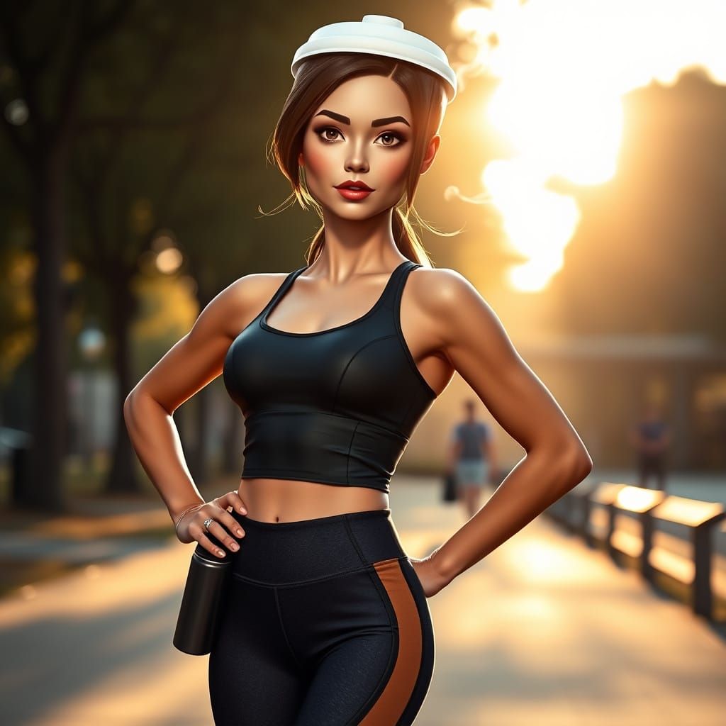 Woman With Cappuccino Head in Urban Park