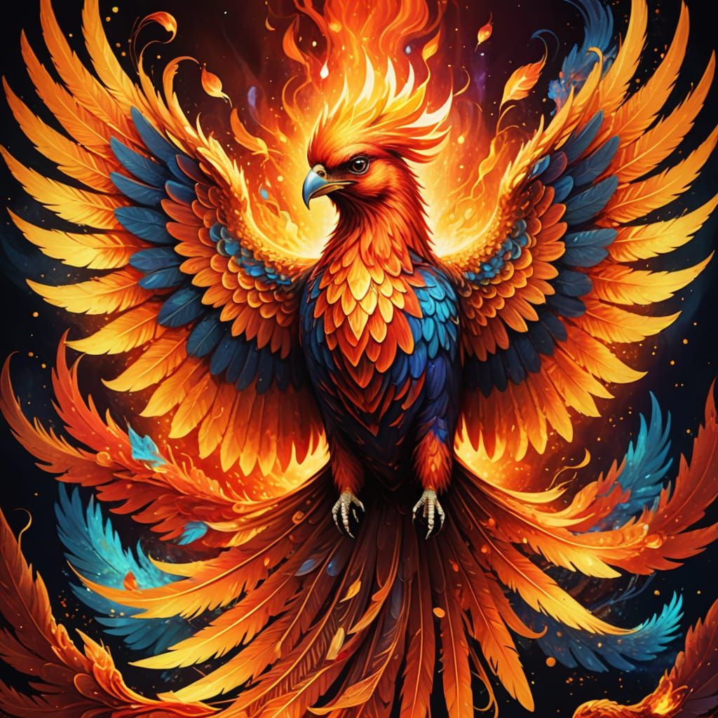 Ethereal Phoenix Radiates Vibrant Cosmic Colors