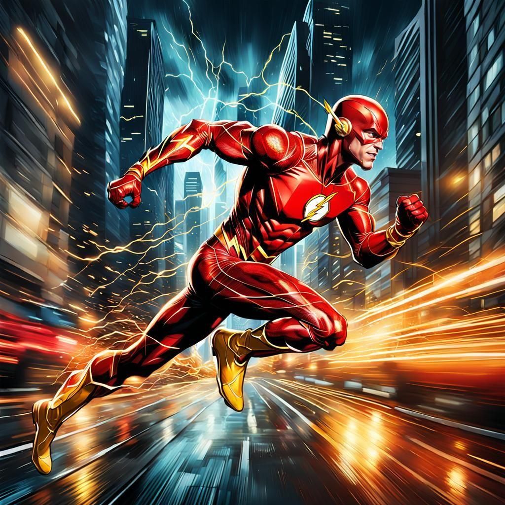 The Flash Races Through a Neon Cityscape