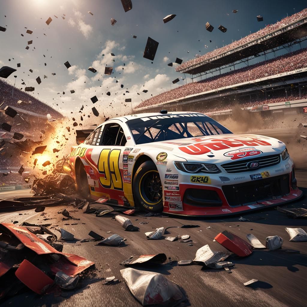 NASCAR Crash with Extensive Damage: Fantasy Concept Art