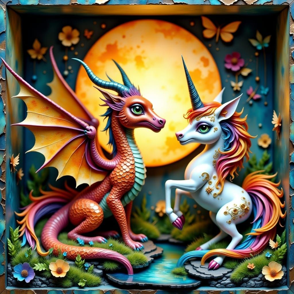 Mythical Creatures Diorama in Paper Art Style