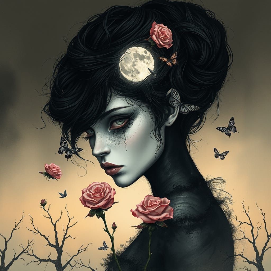 A haunting digital illustration in Stephen Gammell's distinc...